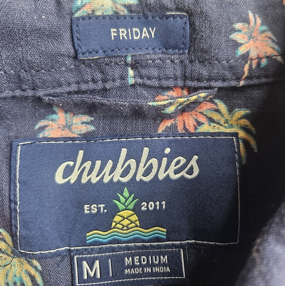 Chubbies Men's Friday Shirt Medium Navy Blue With Palm Trees Print - Picture 9 of 9